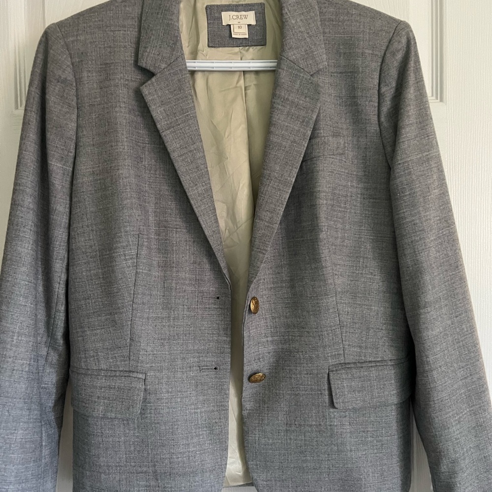 J. Crew Grey Women's Blazer with Gold Buttons